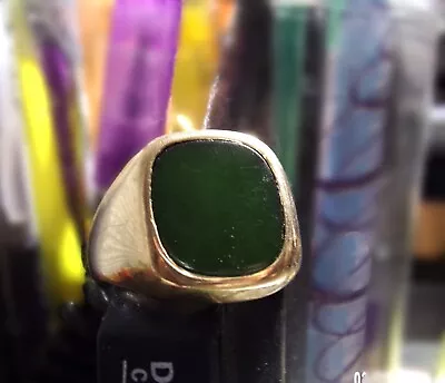 14k Solid Gold & Jade Mens Ring Size 9/Vintage 1953 • $525