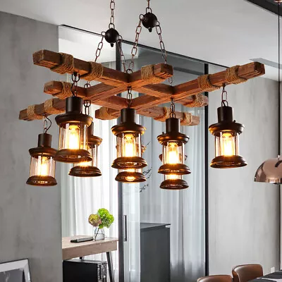 Rustic Wood Chandelier Lighting 8 Light Loft Pendant Lamp Ceiling Fixtures • $127.21