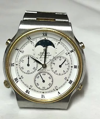 Vintage SEIKO 7A48-7000 Moon Phase Chronograph Quartz Watch JAPAN • $122.40