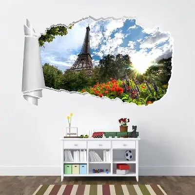 Eiffel Tower Paris 3D Torn Hole Ripped Wall Sticker Decal Home Decor Art WT22 • $19.12