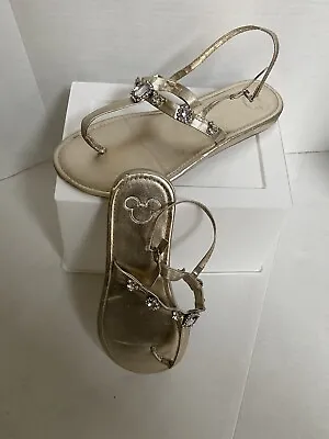 Disney Mickey Flip Flops Jeweled Sz 10 US Metallic Gold Crystal Sandals Shoes • $29.99