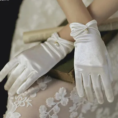 £3.47 • Buy Women Wedding Bridal Short Gloves Satin Full Finger Wrist Length Party GlA-u-