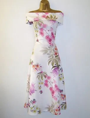 Fab Cream Blossom Flower Print Evening Party Occasion Holiday Dress Size 14 New • £26.99