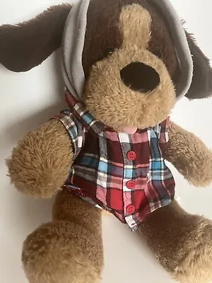 Build A Bear Puppy Dog Plush BAB Floppy Ears Brown Tan Plaid Shirt Soft Toy • £9.99