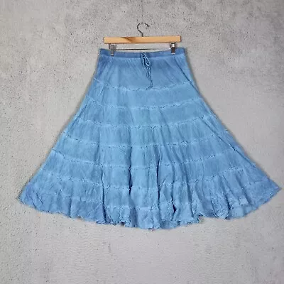 Metrowear A-Line Skirt Women Large Blue Crepe Tiered Broomstick Western Cowgirl • $24.99