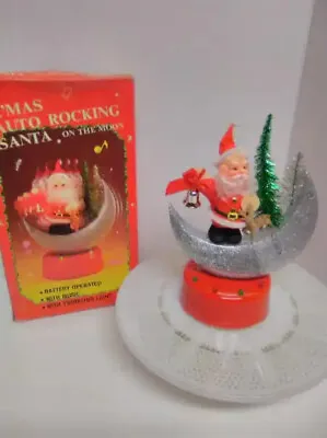 Vintage Christmas Rocking Rudolph Reindeer Santa On The Moon Lights Music Box • $65