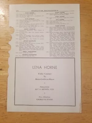 1948 Print Ad-Lena Horne Under Contract To Metro-Goldwyn-Mayer. M C A Artists.  • $11