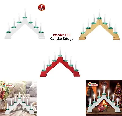 Wooden Christmas Candle Bridge 7 LED Light Up Arch Window Xmas Decoration Lights • £9.89