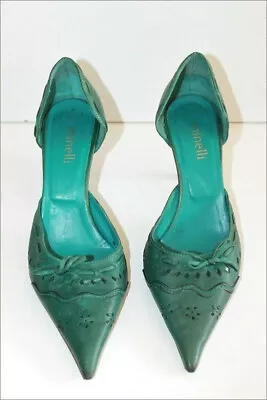 Minelli Court Shoes Stiletto All Leather Patterns Openwork Green Lagon T 38 Vgc • $32.02