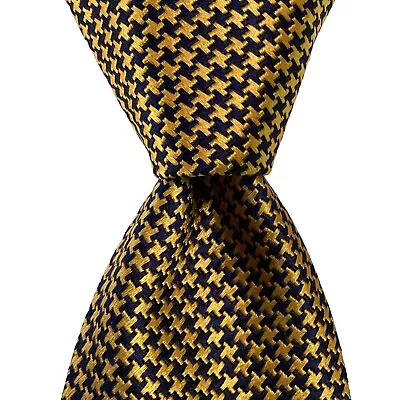 CHARLES TYRWHITT Men’s 100% Silk Necktie Designer HOUNDSTOOTH Gold/Blue EUC • $47.99