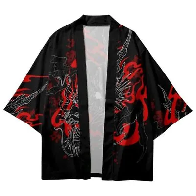 £16.79 • Buy Men Baggy Kimono Cardigan Yukata Dragon Open Front Jacket 3/4 Sleeve Outwear Top