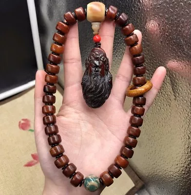 Horn Carved Guan Yu Beads Necklace Chain Pendant Amulet Warrior God Gift • $65.08