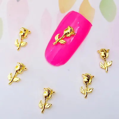 10pcs/bag New 3D Nail Art Decoration Nail Gold Kawaii Mini Rose Flower Nail Art • £3.99