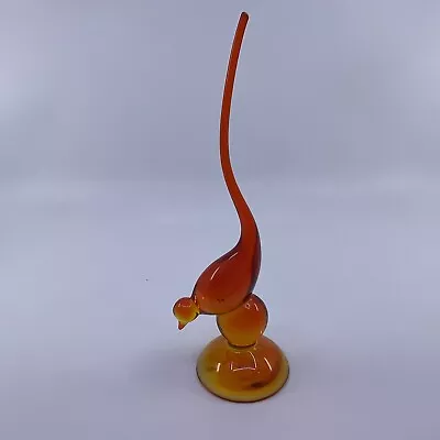 Viking Long Tail Bird Glass Figurine Amberina Persimmon Orange 9 1/2” • $85