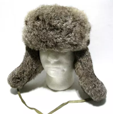 Vintage Rabbit Fur Trappers Hat Earflaps Quilted Lining • $49.52