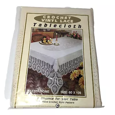 Cream Crochet Lace Vinyl Tablecloth Vintage Doily Table Cloth Rectangle 60 X 108 • $21.97