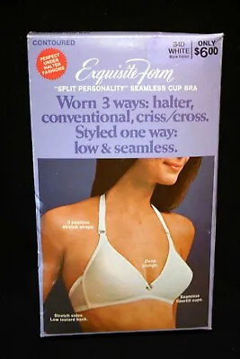 34D VTG 70s NOS BRA 3-Way HALTER Plunge Stretch BONED Exquisite Form P3260 1970s • $24.99