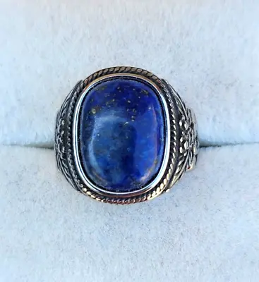 Unisex Lapis Lazuli Large Cushion Solitaire Stainless Steel Ring 20.0 Ctw Sz 9 • $22.95