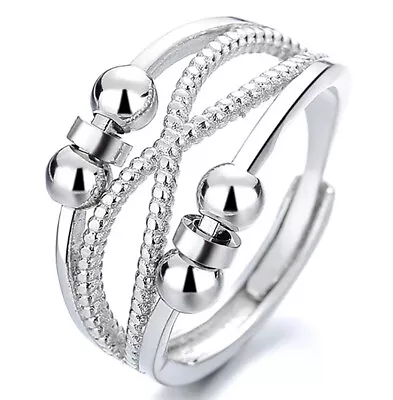 £3.95 • Buy Unisex Anti Anxiety Rings Silver Adjustable Anxiety Relief Fidget Spinning Ring