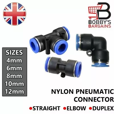 Nylon Pneumatic Straight Hose Tube Inline Push Fit Connector Air Line Airline • £0.99