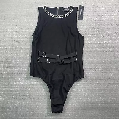 Maniere De Voir Top Women UK 12 US 8 Black Bodysuit Chain Strappy Club NEW • $34.99