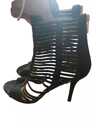Michael Kors Odelia Black Suede Bootie High Heels Sandals Size 9 M • $56