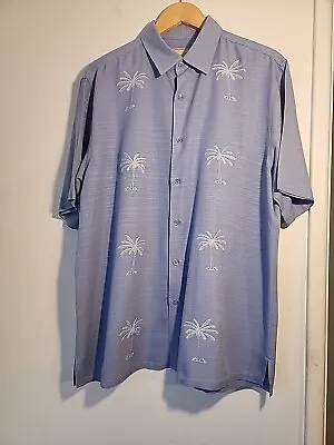 Island Republic Shirt Mens Extra Large Blue Silk Embroidered Button Up Palm Tree • $12.95