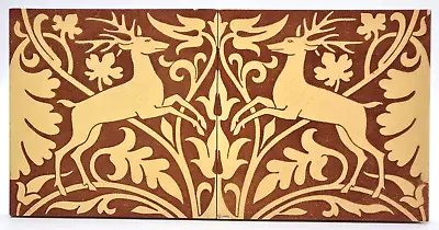 Antique Pair Of Mintons Stags Block Printed Tile Medieval Style C1891 • £185