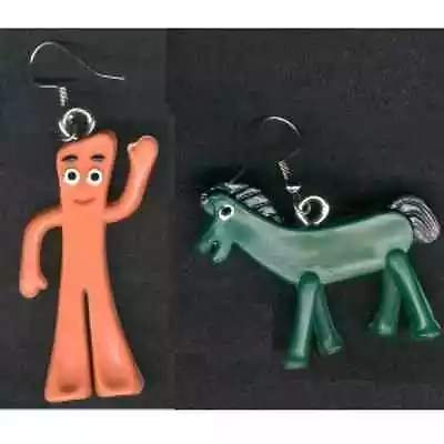 $8.99 • Buy Funky Vintage ANTI-GUMBY / ANTI-POKEY EARRINGS-Retro Toy Novelty Costume Jewelry