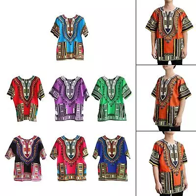 Men Women African Dashiki Shirt Bright Colour Cotton Linen Blend Comfortable • £14.70