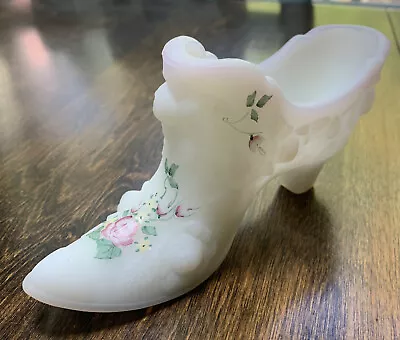 $12 • Buy Fenton Glass Opal Satin  Handpainted Floral Shoe Slipper