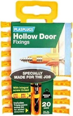 20 X Plasplugs Hollow Door Fixings With 6mm Drill Bit • £6.50