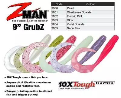 Zman 9  Inch GRUBZ Zman Soft Plastic Fishing Lures Z Man Grubs Pk 3 BRAND NEW @  • $9.69