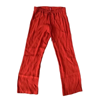 $65 • Buy STAUD Rayon/Viscose High Waist Drawstring Straight Leg Pants | Rust Orange | S
