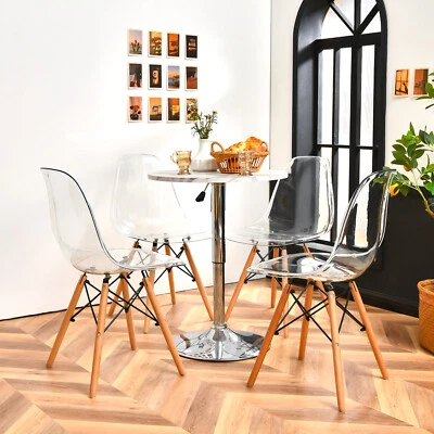 $181.95 • Buy Set Of 4 Dining Chairs Modern Plastic Shell Side Chair W/ Clear Seat & Wood Legs