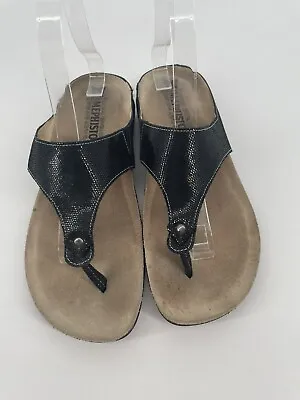 MEPHISTO Agacia Black Disco Air Relax Thong Flip Flop Sandals Size 40 9/9.5 • $37.99