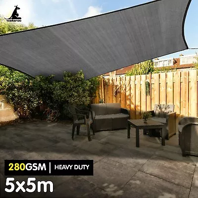 Wallaroo 280GSM Outdoor Square Sun Shade Sail Canopy Grey - 5m X 5m • $116.15