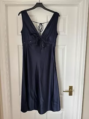 Mexx Navy Satin Cocktail/Evening Dress Size 12 • £8.95