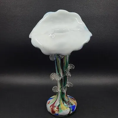 Murano End Of Day Cased Art Glass Jack In The Pulpit Vase Pinched Leaf Stem RARE • $299