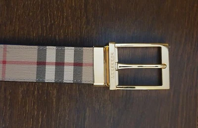 £149.99 • Buy Authentic Burberry Check And Leather Reversible Belt - Beige / Gold