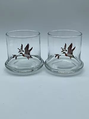 Set Of 2 Vintage Rocks/Lowball Glasses Mallard Ducks Wide Base • $12