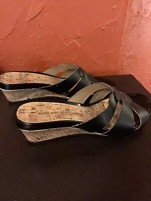 Women’s Montego Bay Club Wedge Sandals Size 6.5 Black Real Leather • $12.99