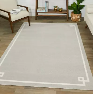 Rug Greek Key Area Wool Carpet And Modern Hand Border Light Gray White Design • $40.37