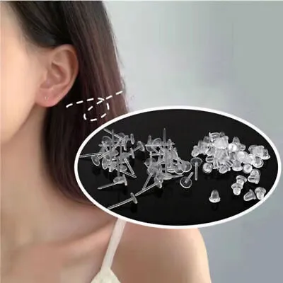1-100Pcs Women Invisible Ear Stud Earrings Stoppers Anti-Allergy Replacement • £1.48