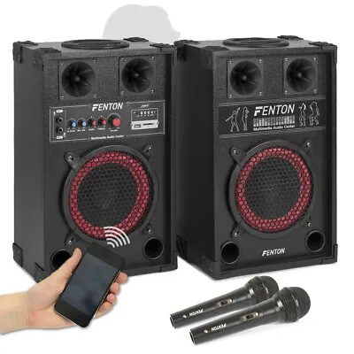 £145 • Buy Pair Of Fenton 8  Powered Bluetooth Speakers And 2x Wired Handheld Microphones