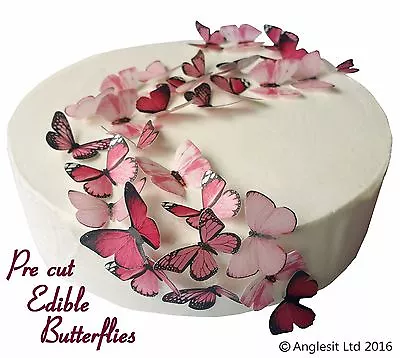 Pre-cut Beautiful Pink Butterflies Edible Wafer Paper Cup Cake Topper Decoration • £4.79