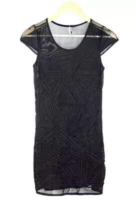 £8 • Buy TOPSHOP Black Cap Sleeve Sheer  Embellished Mini Evening Dress Uk 8