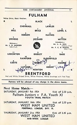 £9.99 • Buy SIGNED PROGRAMME - Fulham V Brentford 1953/1954 - THREE AUTOGRAPHS On Team Page