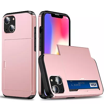 Heavy Duty Case For IPhone 15 14 13 12 11 Pro Max Wallet Slide Card Holder Cover • $9.99