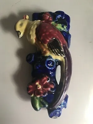 Vintage Majolica Wall Pocket Long Tailed Bird Colorful • $15